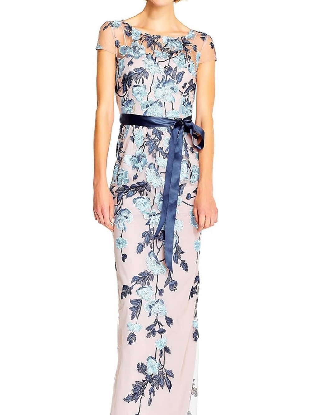 Adrianna Papell Floral Crinkle Foil Gown Maxi Dress Size 18